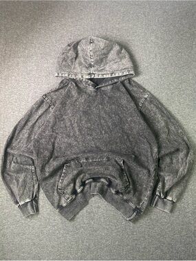 Vintage-Finish Charcoal Hooded Sweatshirt